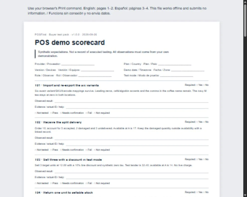 The actual blank buyer test-pack scorecard